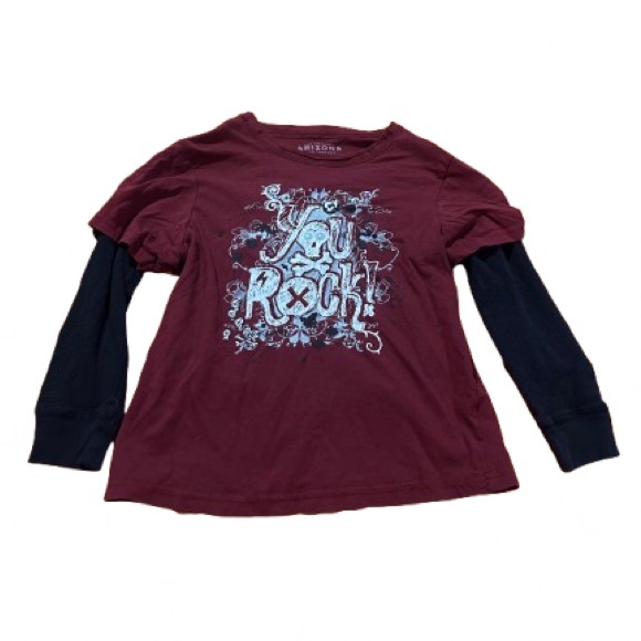 🟢 5 For $20 Arizona Jean Company Maroon and Black Long Sleeve Tee - Picture 1 of 1